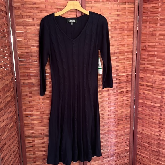 NWT Black Label by Evan Picone Navy Blue Long Sleeve Knitted Sweater Dress Large - Picture 6 of 13